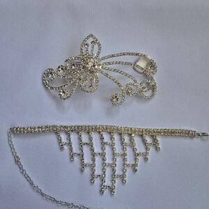 Choke Crystal Necklace and Hair Pin Set